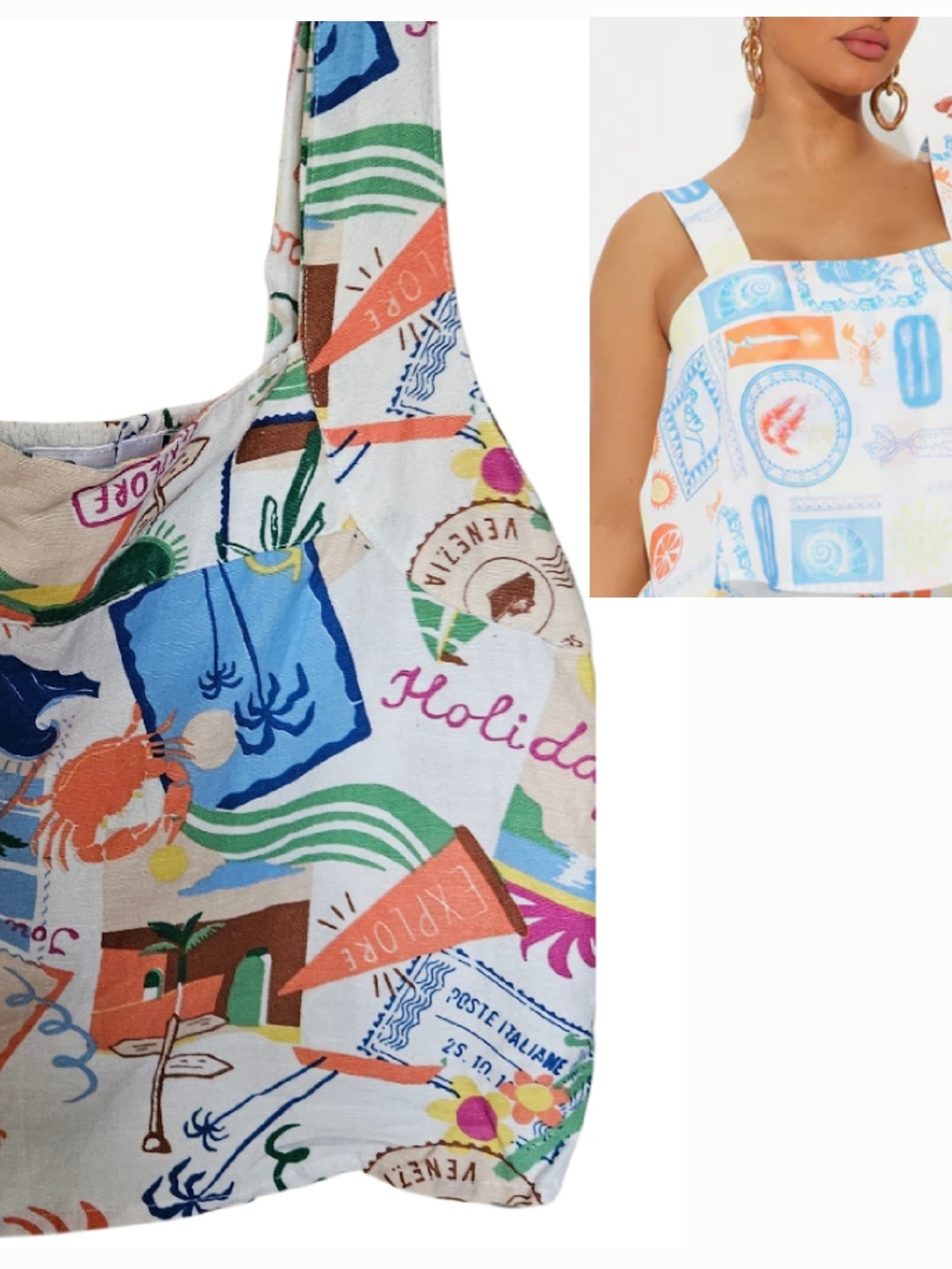 NEW! GOA Beachwear By Japana Tropical Holiday Print Open Smocked Back Crop Top L